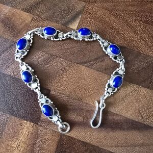 Silver Bracelet with Blue Stones